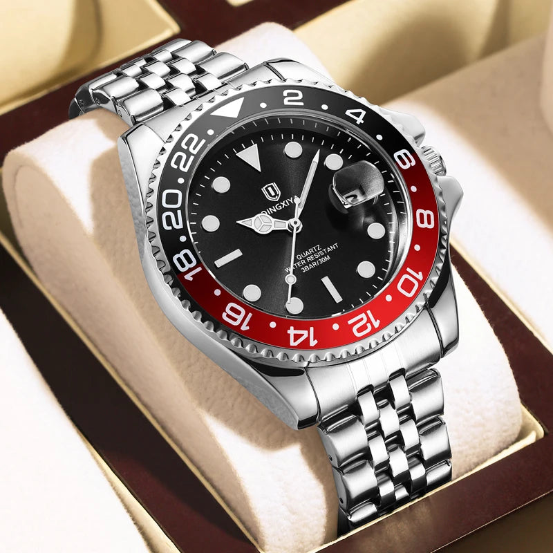 Luxury Quartz Men Watch Waterproof Luminous Date Man Watch Stainless Steel Business Wristwatches Male Clock Reloj+Box