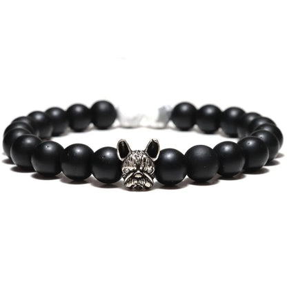New French Bulldog Bracelet Men Vintage Copper Beaded Braclet Natural Onyx Lava Stone Braslet Erkek Bileklik Pulseras