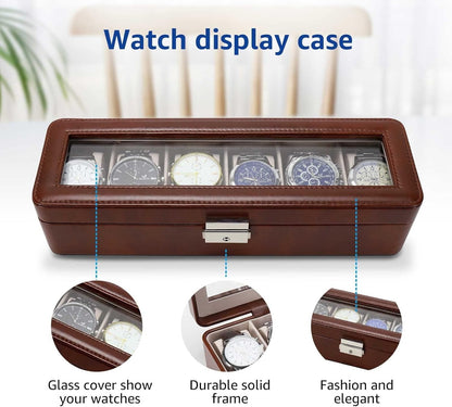 Watch Box-Organizer for Men and Women Case-Holder 6 Slot Pu Leather Display