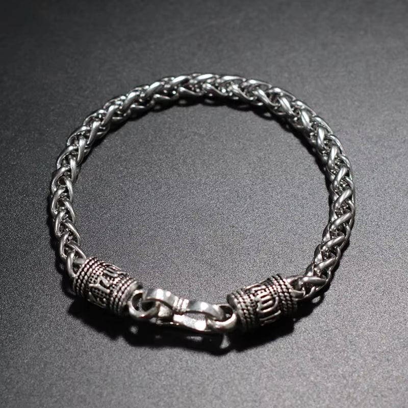 Men Keel Bracelet Vintage Punk Easy Hook Chain Braclet Dragon Shape Lotus Sanskrit Braslet Homme Fashion Hip Hop Jewelry Pulsera