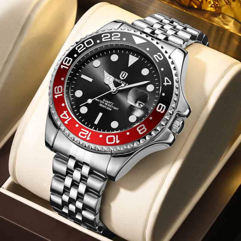 Luxury Quartz Men Watch Waterproof Luminous Date Man Watch Stainless Steel Business Wristwatches Male Clock Reloj+Box