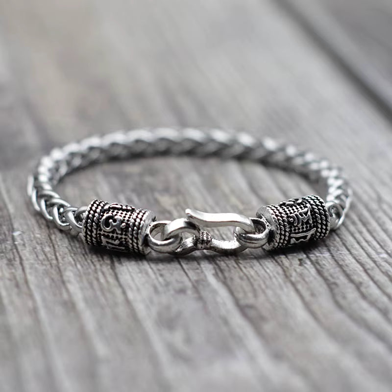 Men Keel Bracelet Vintage Punk Easy Hook Chain Braclet Dragon Shape Lotus Sanskrit Braslet Homme Fashion Hip Hop Jewelry Pulsera
