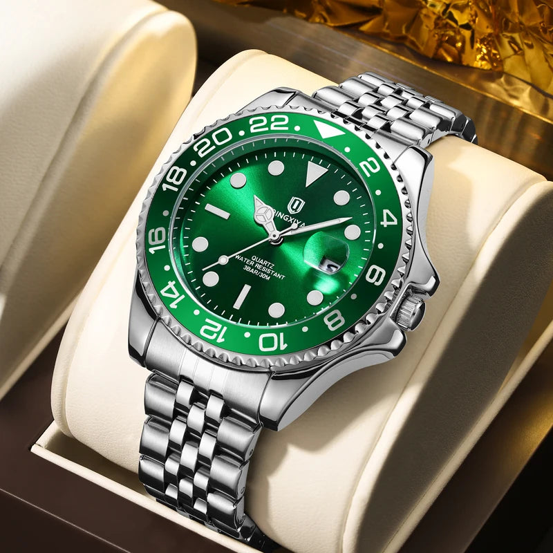 Luxury Quartz Men Watch Waterproof Luminous Date Man Watch Stainless Steel Business Wristwatches Male Clock Reloj+Box