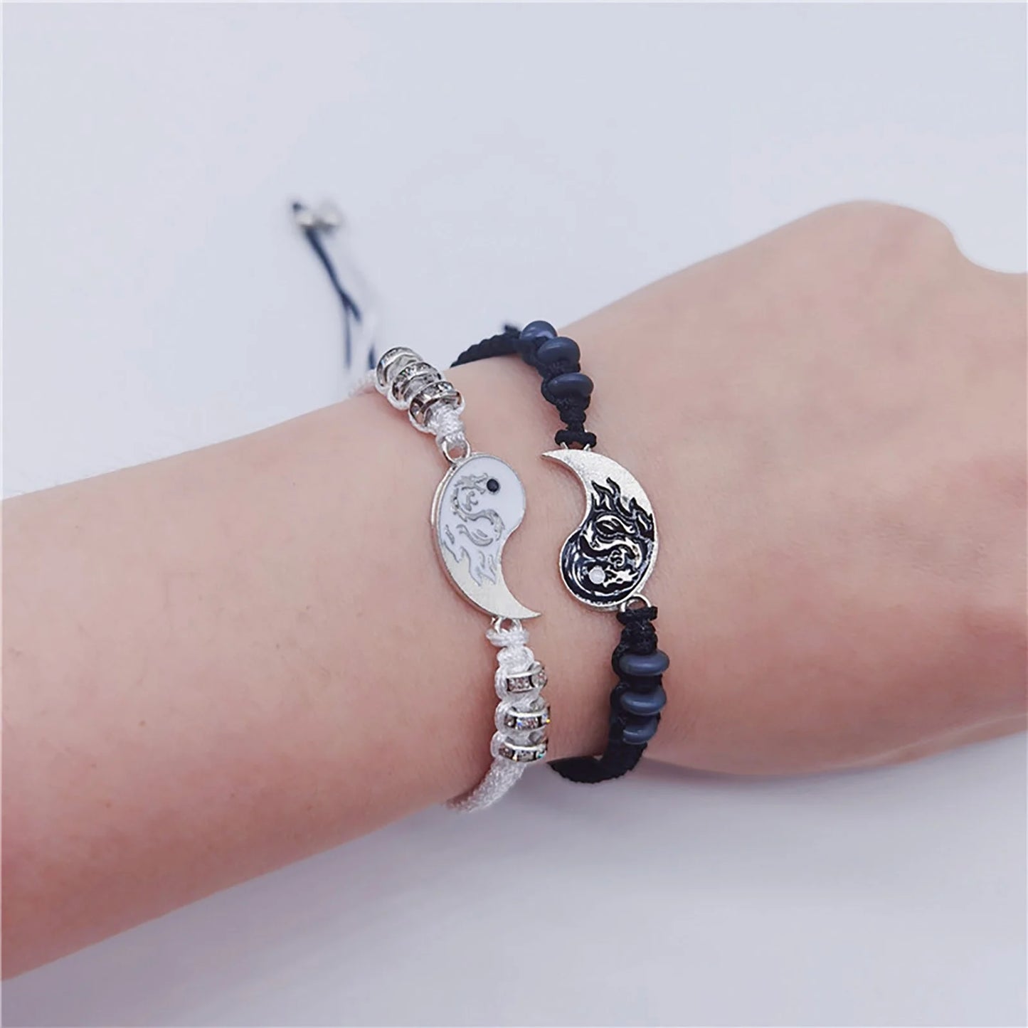 Bracelets Friend Bracelets 2 Matching Yin and Yangs Adjustable Rope Bracelets for Friendship Relationship Boyfriend Girlfriend Valentine'S Day Gift A
