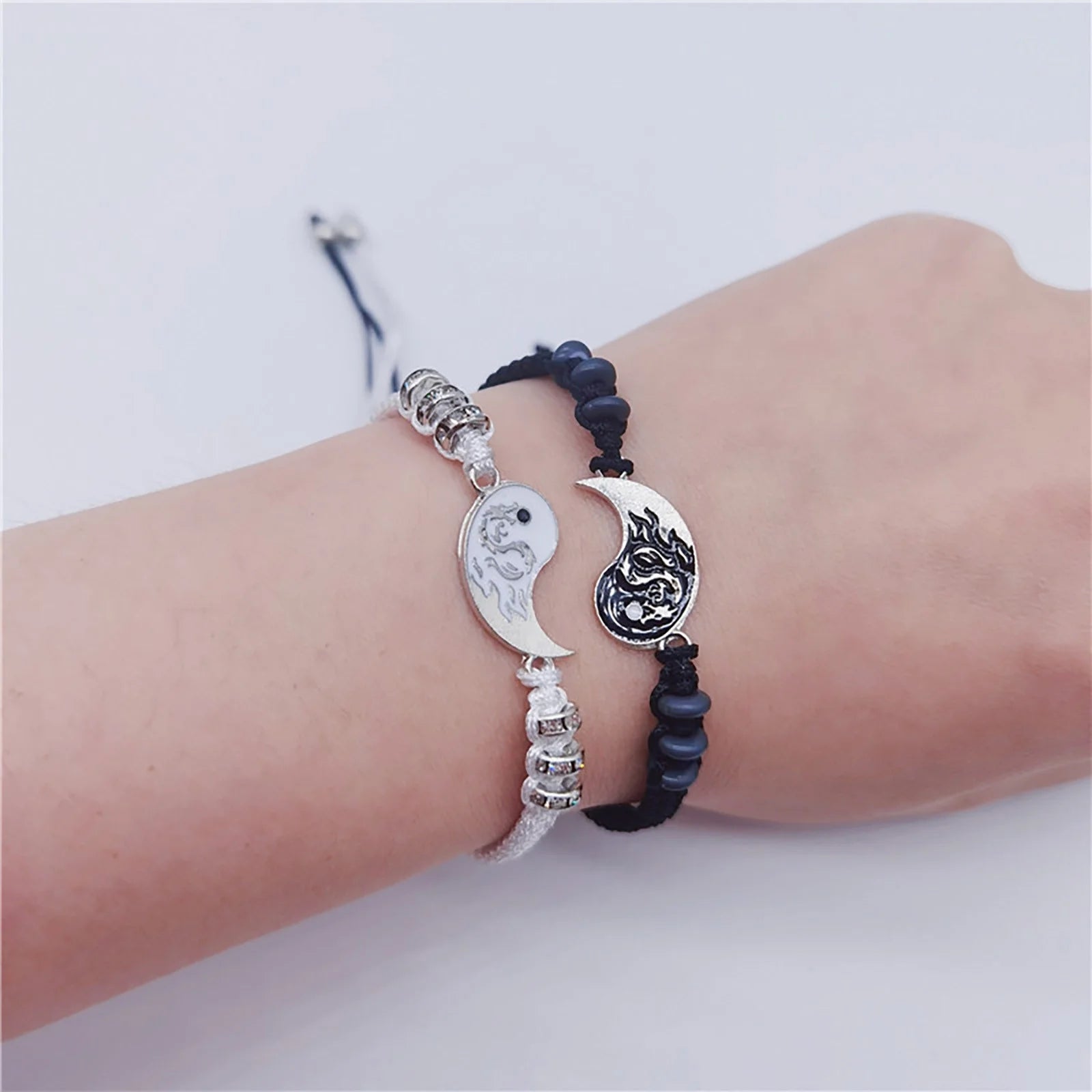 Bracelets Friend Bracelets 2 Matching Yin and Yangs Adjustable Rope Bracelets for Friendship Relationship Boyfriend Girlfriend Valentine'S Day Gift A