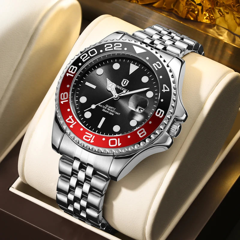 Luxury Quartz Men Watch Waterproof Luminous Date Man Watch Stainless Steel Business Wristwatches Male Clock Reloj+Box