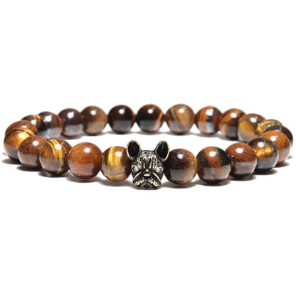 New French Bulldog Bracelet Men Vintage Copper Beaded Braclet Natural Onyx Lava Stone Braslet Erkek Bileklik Pulseras