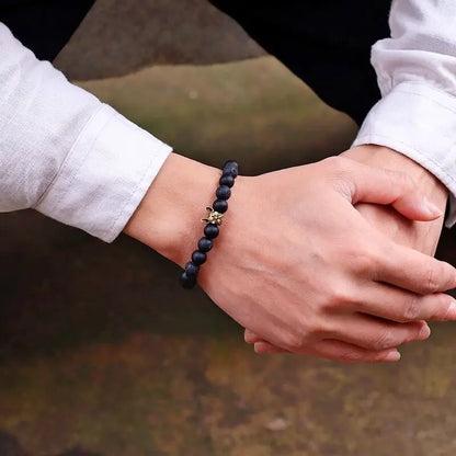 New French Bulldog Bracelet Men Vintage Copper Beaded Braclet Natural Onyx Lava Stone Braslet Erkek Bileklik Pulseras
