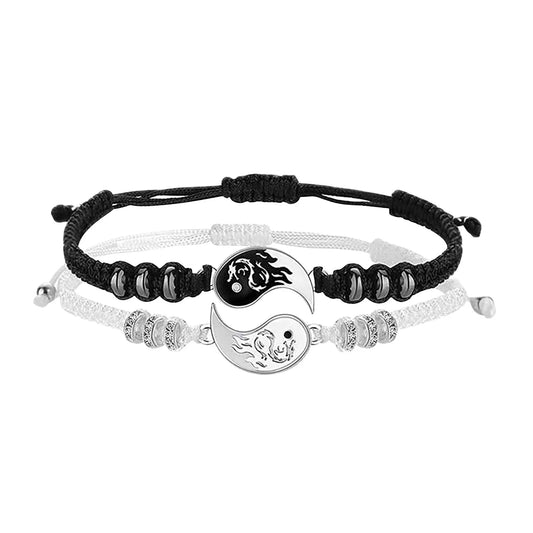 Bracelets Friend Bracelets 2 Matching Yin and Yangs Adjustable Rope Bracelets for Friendship Relationship Boyfriend Girlfriend Valentine'S Day Gift A