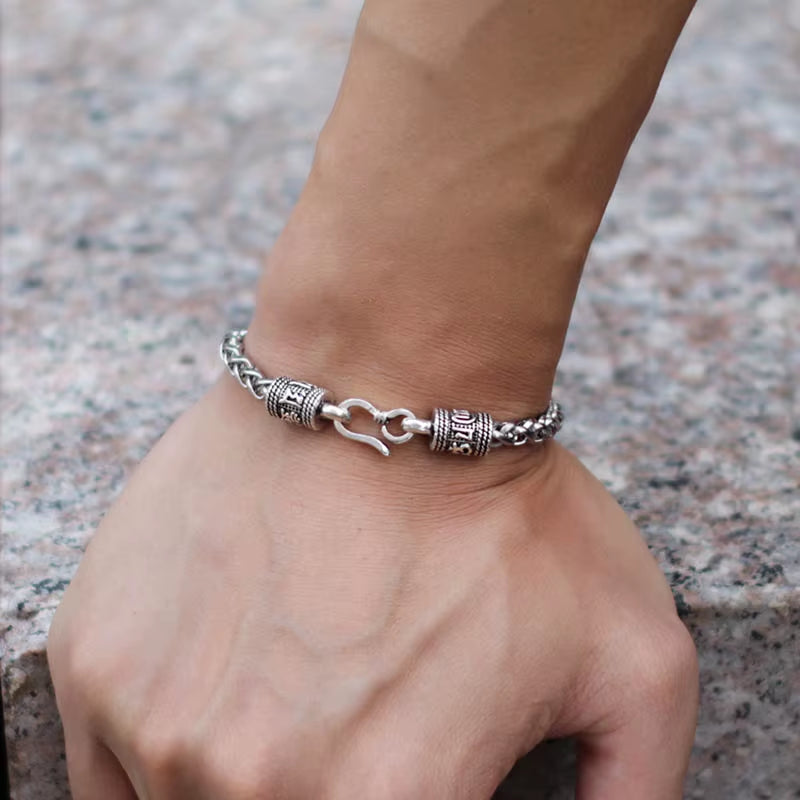 Men Keel Bracelet Vintage Punk Easy Hook Chain Braclet Dragon Shape Lotus Sanskrit Braslet Homme Fashion Hip Hop Jewelry Pulsera