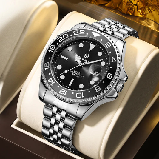 Luxury Quartz Men Watch Waterproof Luminous Date Man Watch Stainless Steel Business Wristwatches Male Clock Reloj+Box