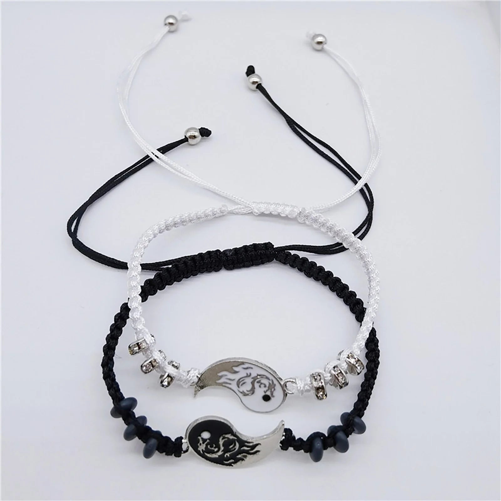 Bracelets Friend Bracelets 2 Matching Yin and Yangs Adjustable Rope Bracelets for Friendship Relationship Boyfriend Girlfriend Valentine'S Day Gift A