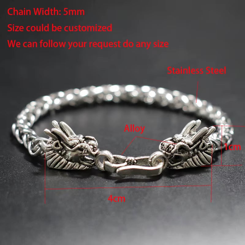 Men Keel Bracelet Vintage Punk Easy Hook Chain Braclet Dragon Shape Lotus Sanskrit Braslet Homme Fashion Hip Hop Jewelry Pulsera