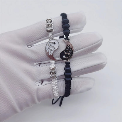 Bracelets Friend Bracelets 2 Matching Yin and Yangs Adjustable Rope Bracelets for Friendship Relationship Boyfriend Girlfriend Valentine'S Day Gift A