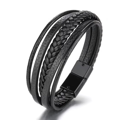 Trendy Leather Bracelets for Men Stainless Steel Bracelet 21CM Multilayer Braided Rope Bracelets for Male Jewelry Gifts