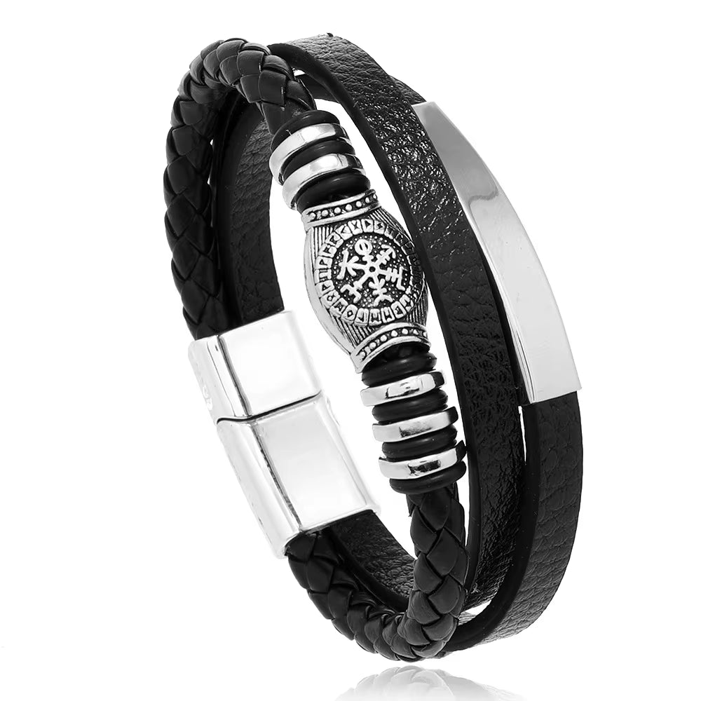 Trendy Leather Bracelets for Men Stainless Steel Bracelet 21CM Multilayer Braided Rope Bracelets for Male Jewelry Gifts